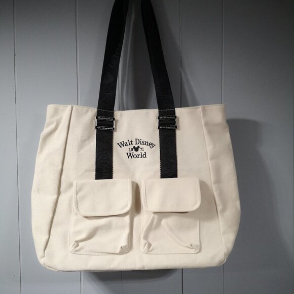 Walt Disney World Beige with Black Handles Canvas Reusable Bag - Picture 1 of 14